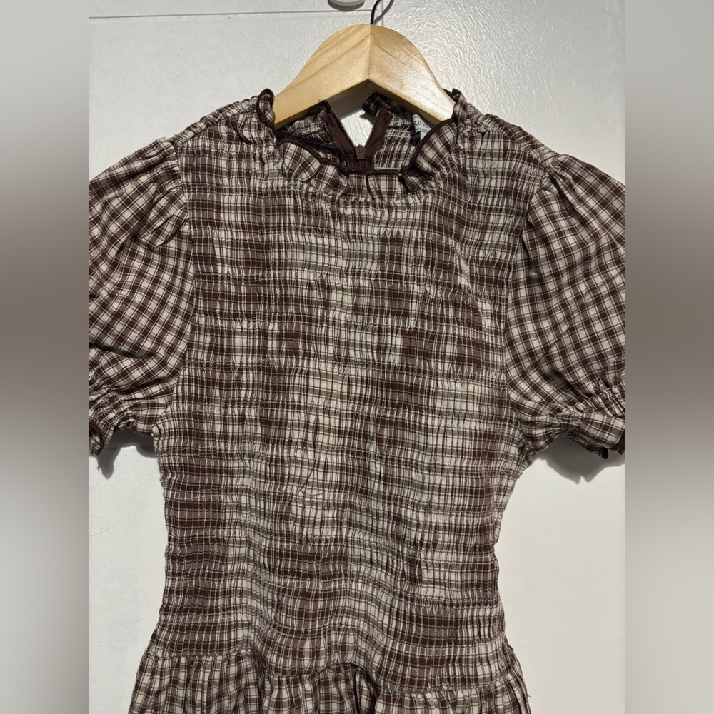 RIHOAS Brown Gingham Long Sleeve Smocked Waist Dress - Picture 4 of 7